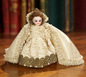 GERMAN ALL-BISQUE MINIATURE DOLL WITH EXQUISITE COSTUME